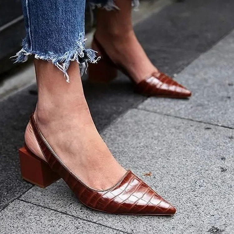 Chaussures à talon bloc à motif crocodile pour femmes | Tendance