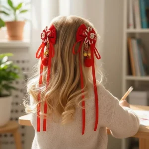 Accessoire Cheveux Fille Cérémonie Rouge | Fleurs & Rubans Élégants