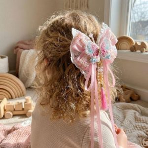 Accessoire Cheveux Fille Rose | Papillon & Rubans Satin