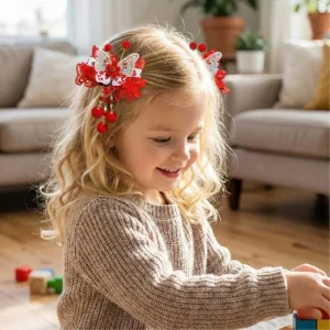 Accessoire Cheveux Fille Rouge | Motifs Papillons & Pompons