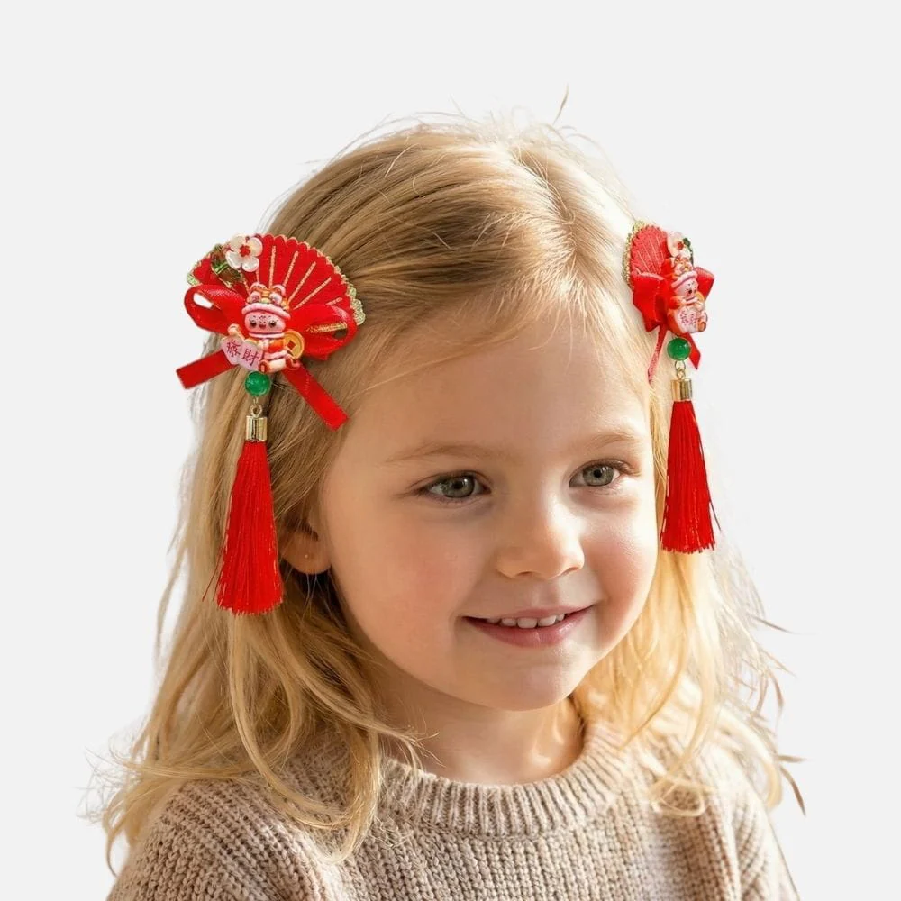 Barrette Bebe Fille Rouge | Éventail Floral Délicat – Image 4
