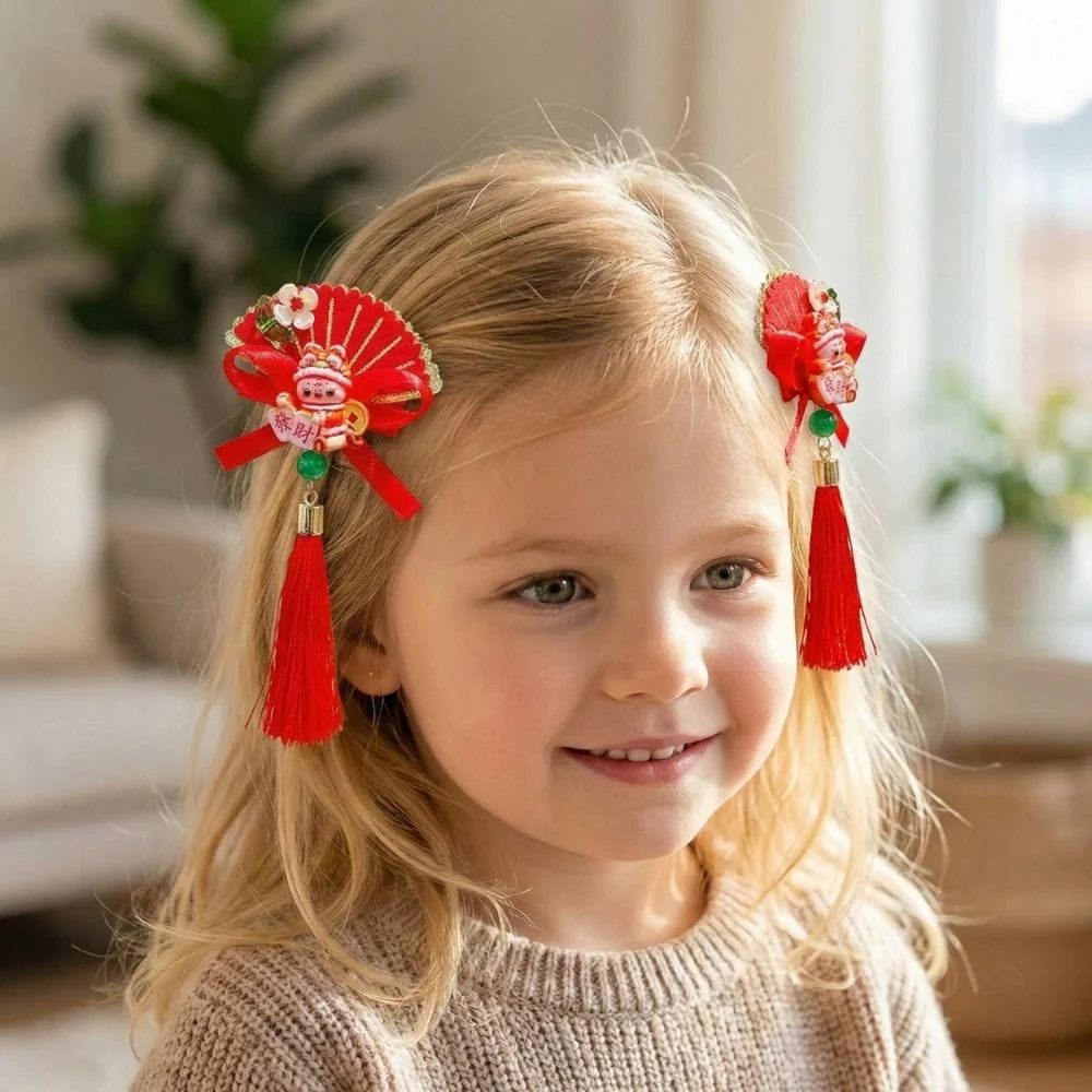 Barrette Bebe Fille Rouge | Éventail Floral Délicat – Image 2