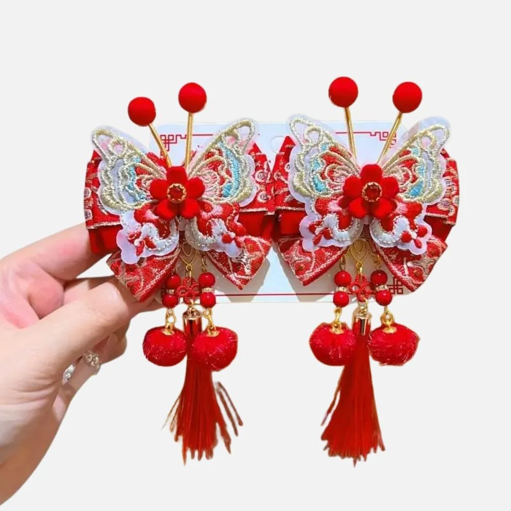 Barrette Cheveux Fillette Rouge | Papillons & Pompons – Image 3