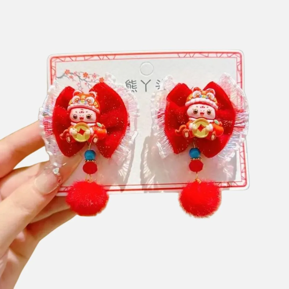 Barrette Cheveux Fillette Rouge | Velours & Motifs Chinois – Image 3
