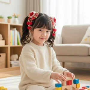 Barrette Fille Rouge & Doré | Fleurs Florales Raffinées