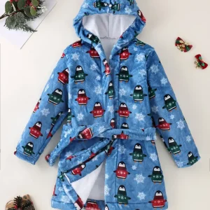 Peignoir de Bain Enfant Polaire avec Imprimée Pingouins