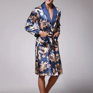 Peignoir de Bain Bleu avec Imprimé Dragon
