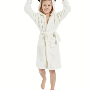Peignoir de Bain Enfant Polaire Blanc Motif Animal