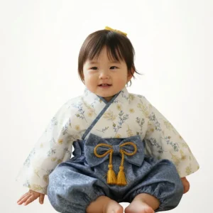 Haori Bébé Fille Bleu Gris | Élégance Japonaise