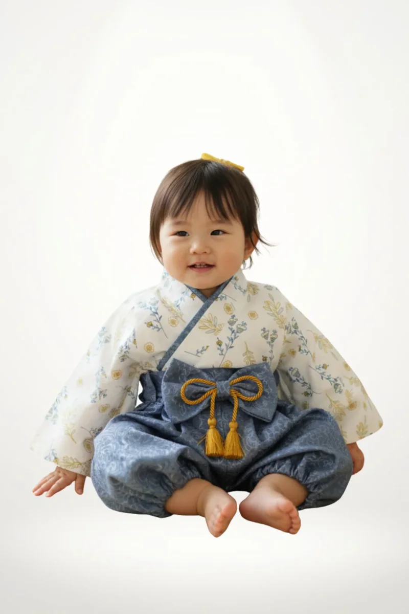 Haori Bébé Fille Bleu Gris | Élégance Japonaise