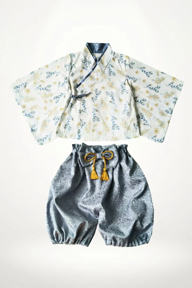 Haori Bébé Fille Bleu Gris | Élégance Japonaise – Image 5