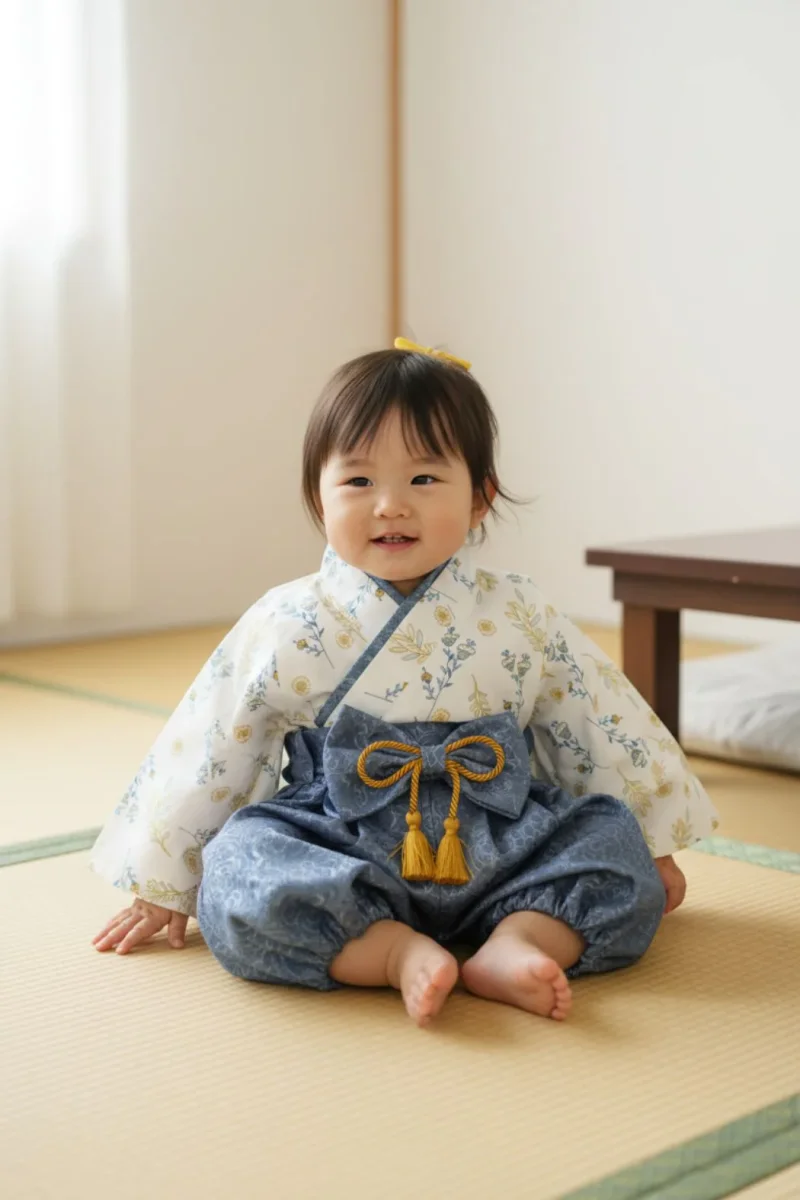 Haori Bébé Fille Bleu Gris | Élégance Japonaise – Image 8
