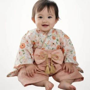 Yukata Bébé Fleurs Pêche | Élégance Japonaise