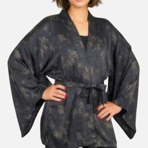 Kimono Femme Noir | L’Ombre Des Feuilles Élégantes