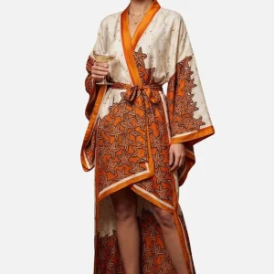 Kimono Long Satin | L'Ivresse Des Feuilles En Mouvement