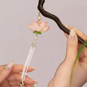 Peigne Kimono Femme | Fleur de Lotus et Perles Suspendues