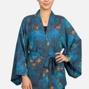 Veste Kimono Femme chic | L’Éclat Bleu Des Nuits Florales