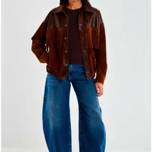 Veste forme bombers à frange Femme