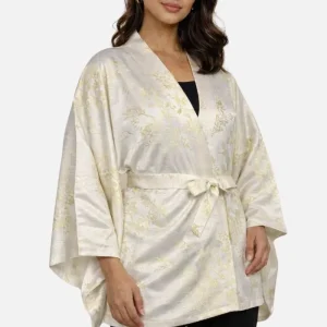 Yukata Femme | Lumière Blanche Et Reflets Dorés